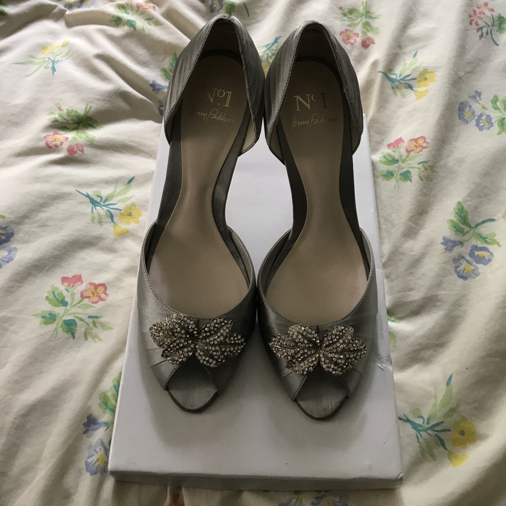 Jenny Packham Silver Lucie Satin Embellished Pump
